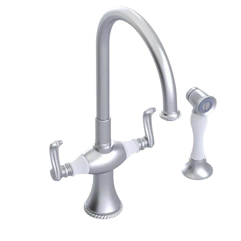 Rubinet Two Handle Single Hole Kitchen Set with Hand Spray Satin Chrome