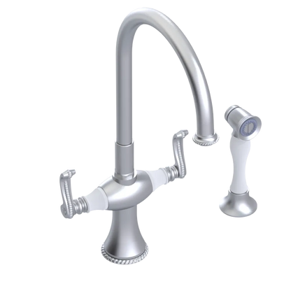 Rubinet Two Handle Single Hole Kitchen Set with Hand Spray Satin Chrome