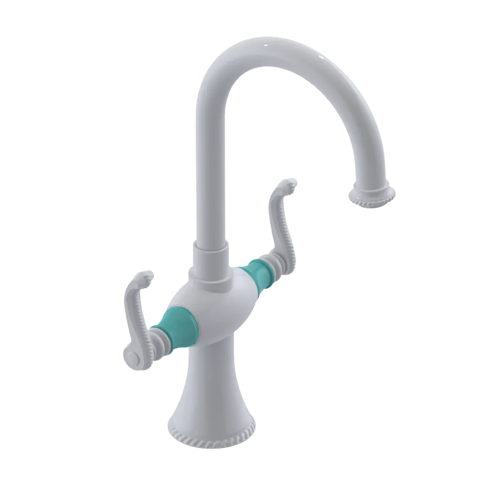 Rubinet Single Hole Dual Handle Lav. Set. (less drain) White