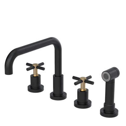 Rubinet Widespread Kitchen Set with Hand Spray Matt Black