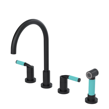 Rubinet Widespread Kitchen Set with Hand Spray Matt Black
