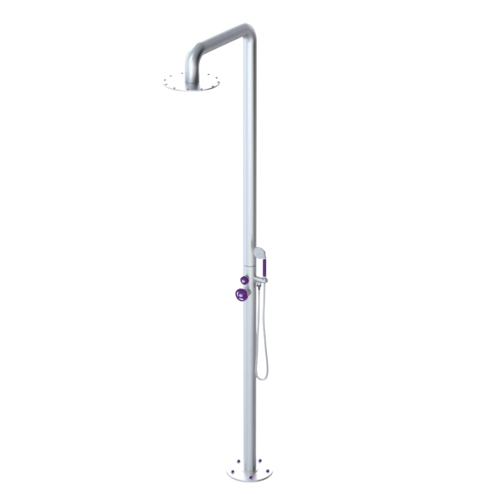 Rubinet Pressure Balance Outdoor Shower with Hand Held Shower & 10" Shower Head - 304 Stainless Steel Satin Chrome