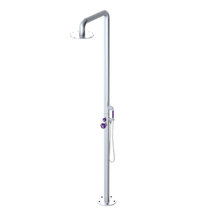Rubinet Pressure Balance Outdoor Shower with Hand Held Shower & 10" Shower Head - 304 Stainless Steel Satin Chrome