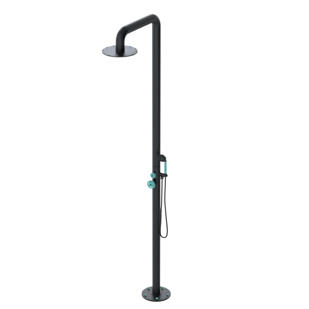 Rubinet Pressure Balance Outdoor Shower with Hand Held Shower & 10" Shower Head - 304 Stainless Steel Matt Black