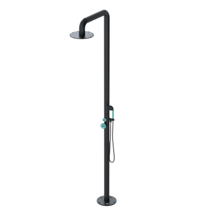 Rubinet Pressure Balance Outdoor Shower with Hand Held Shower & 10" Shower Head - 304 Stainless Steel Matt Black