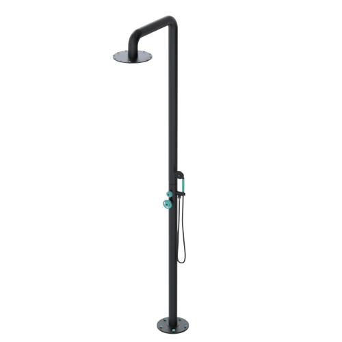 Rubinet Pressure Balance Outdoor Shower with Hand Held Shower & 10" Shower Head - 304 Stainless Steel Matt Black