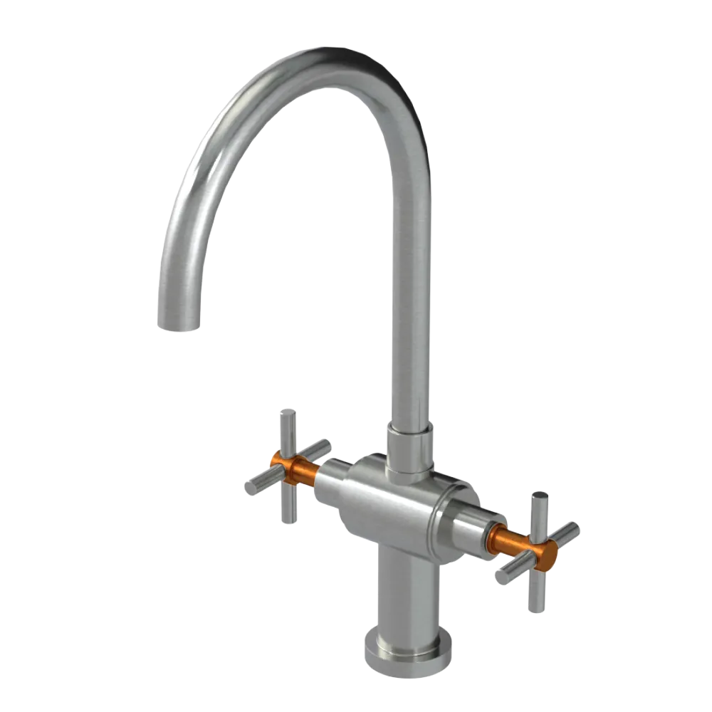 Rubinet Two Handle Single Hole Kitchen Set with LaSalle Spout Satin Nickel