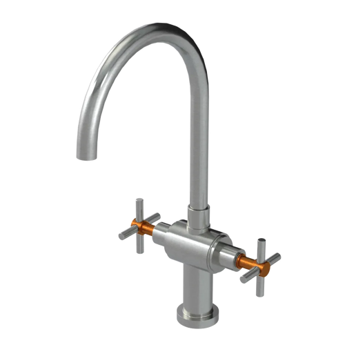 Rubinet Two Handle Single Hole Kitchen Set with LaSalle Spout Satin Nickel