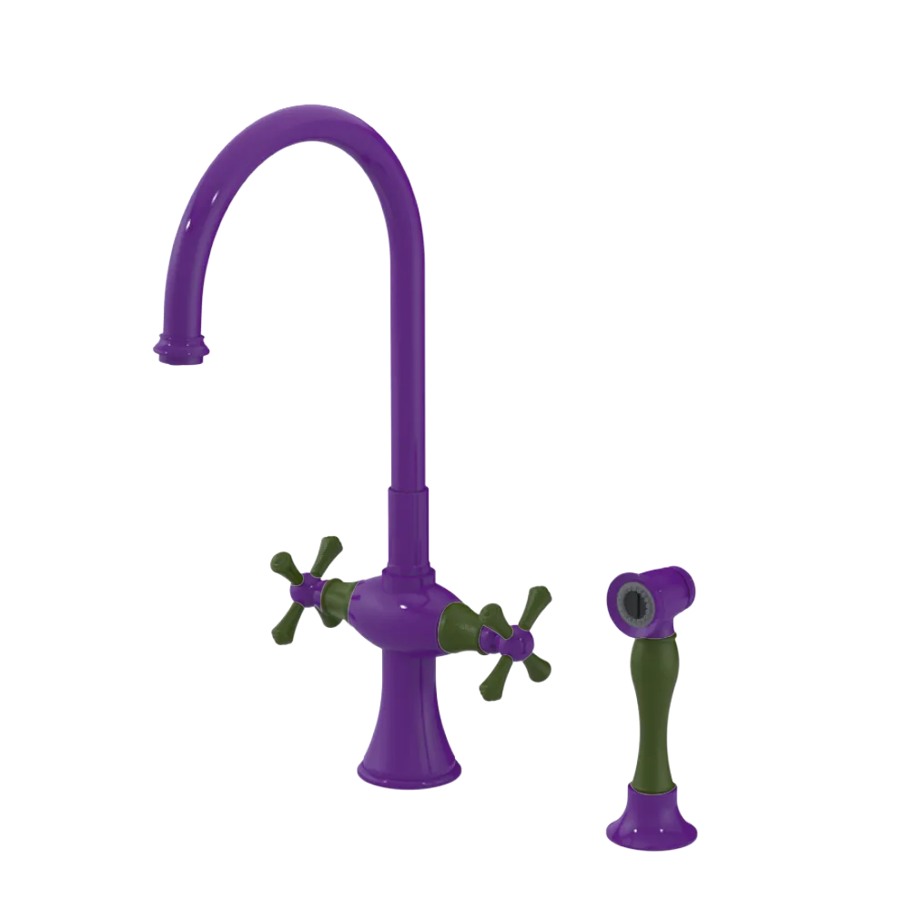 Rubinet Two Handle Single Hole Kitchen Set with Hand Spray Purple Haze