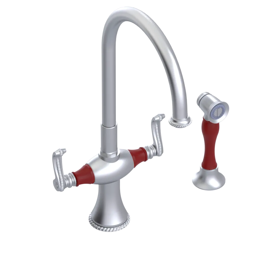 Rubinet Two Handle Single Hole Kitchen Set with Hand Spray Satin Chrome