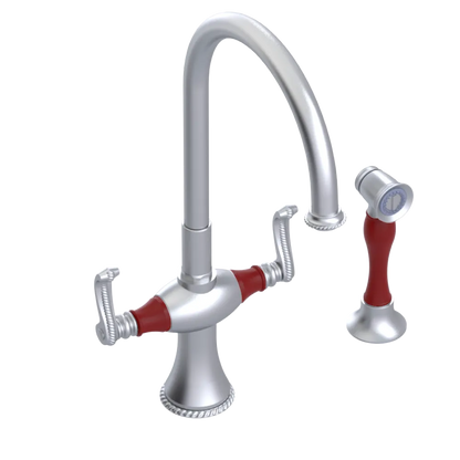 Rubinet Two Handle Single Hole Kitchen Set with Hand Spray Satin Chrome