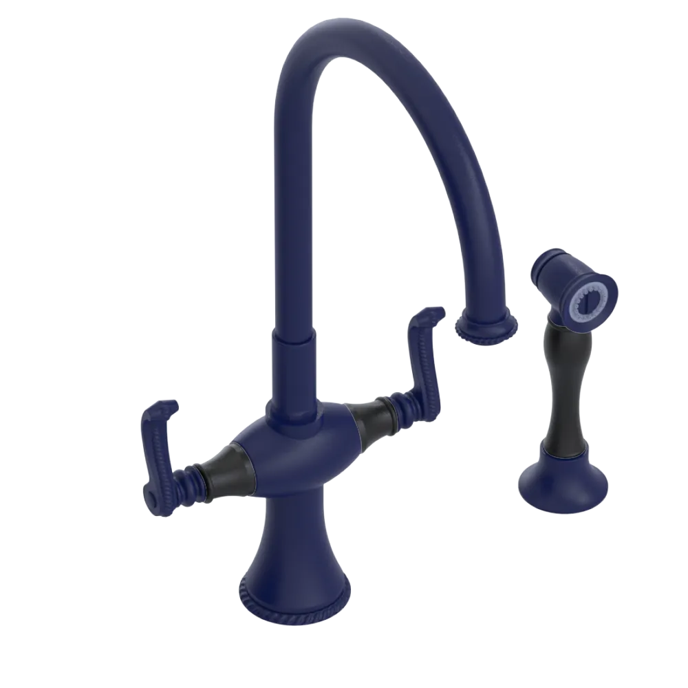 Rubinet Two Handle Single Hole Kitchen Set with Hand Spray Midnight Blue