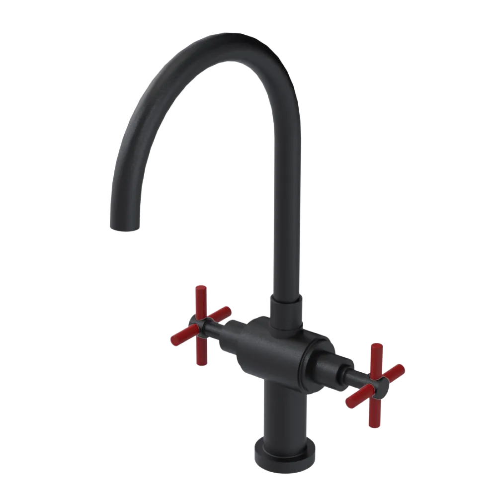 Rubinet Two Handle Single Hole Kitchen Set with LaSalle Spout Matt Black