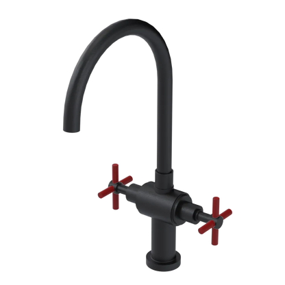 Rubinet Two Handle Single Hole Kitchen Set with LaSalle Spout Matt Black