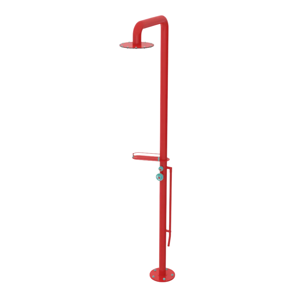 Rubinet Pressure Balance Outdoor Shower with Foot Rinse & 10" Shower Head (with shelf) - 304 Stainless Steel Red