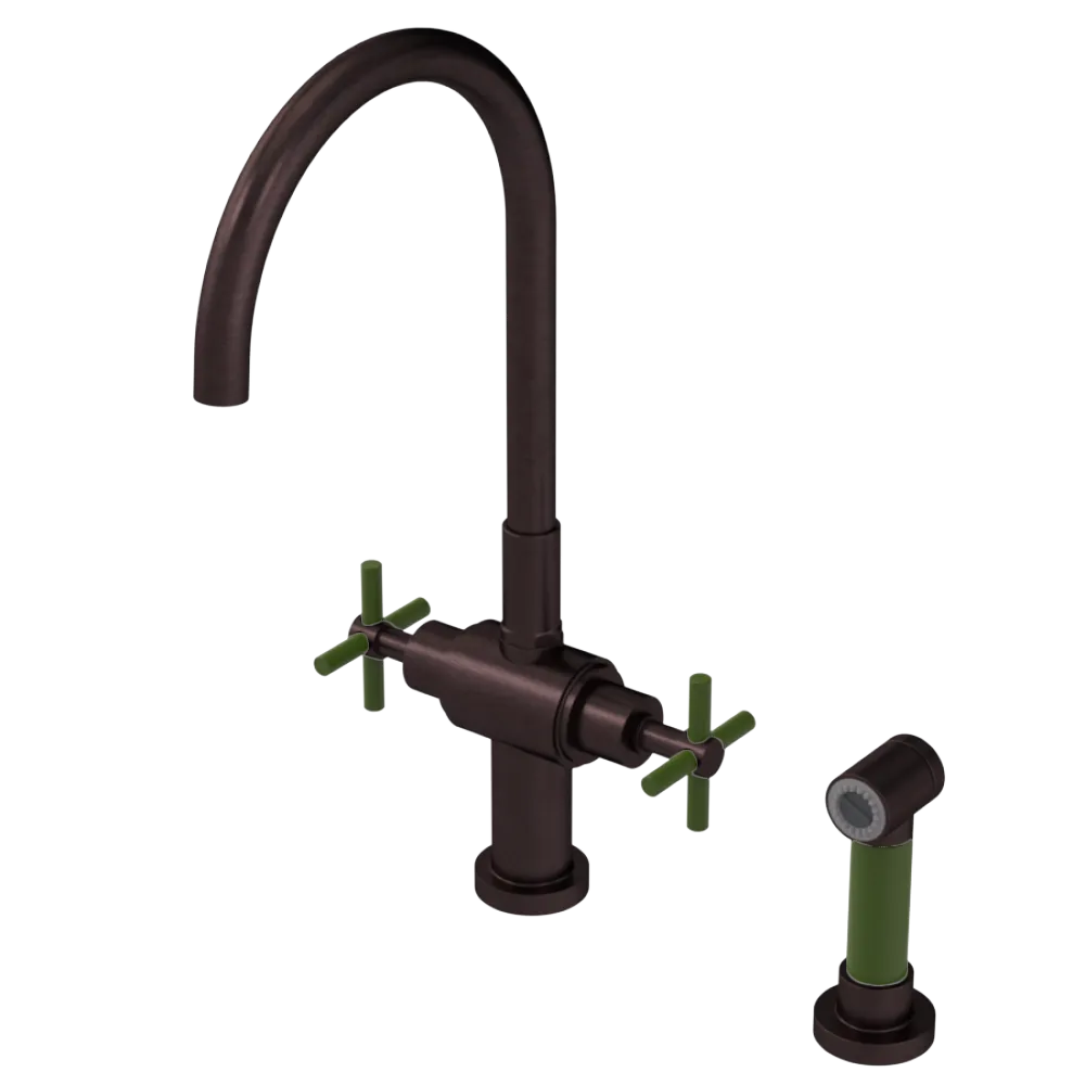 Rubinet Two Handle Single Hole Kitchen Set with LaSalle Spout with Hand Spray Oil Rubbed Bronze