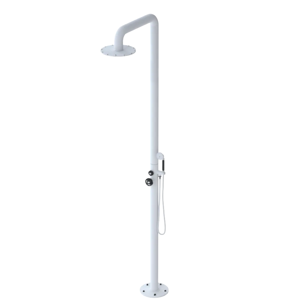 Rubinet Pressure Balance Outdoor Shower with Hand Held Shower & 10" Shower Head - 304 Stainless Steel Matt White