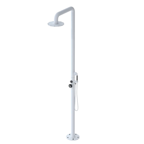 Rubinet Pressure Balance Outdoor Shower with Hand Held Shower & 10" Shower Head - 304 Stainless Steel Matt White
