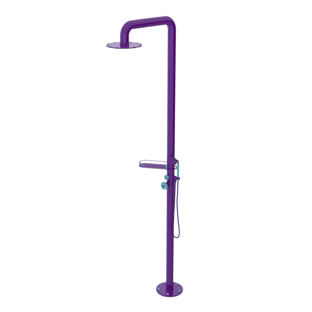 Rubinet Pressure Balance Outdoor Shower with Hand Held Shower & 10" Shower Head (with shelf) - 304 Stainless Steel Purple Haze