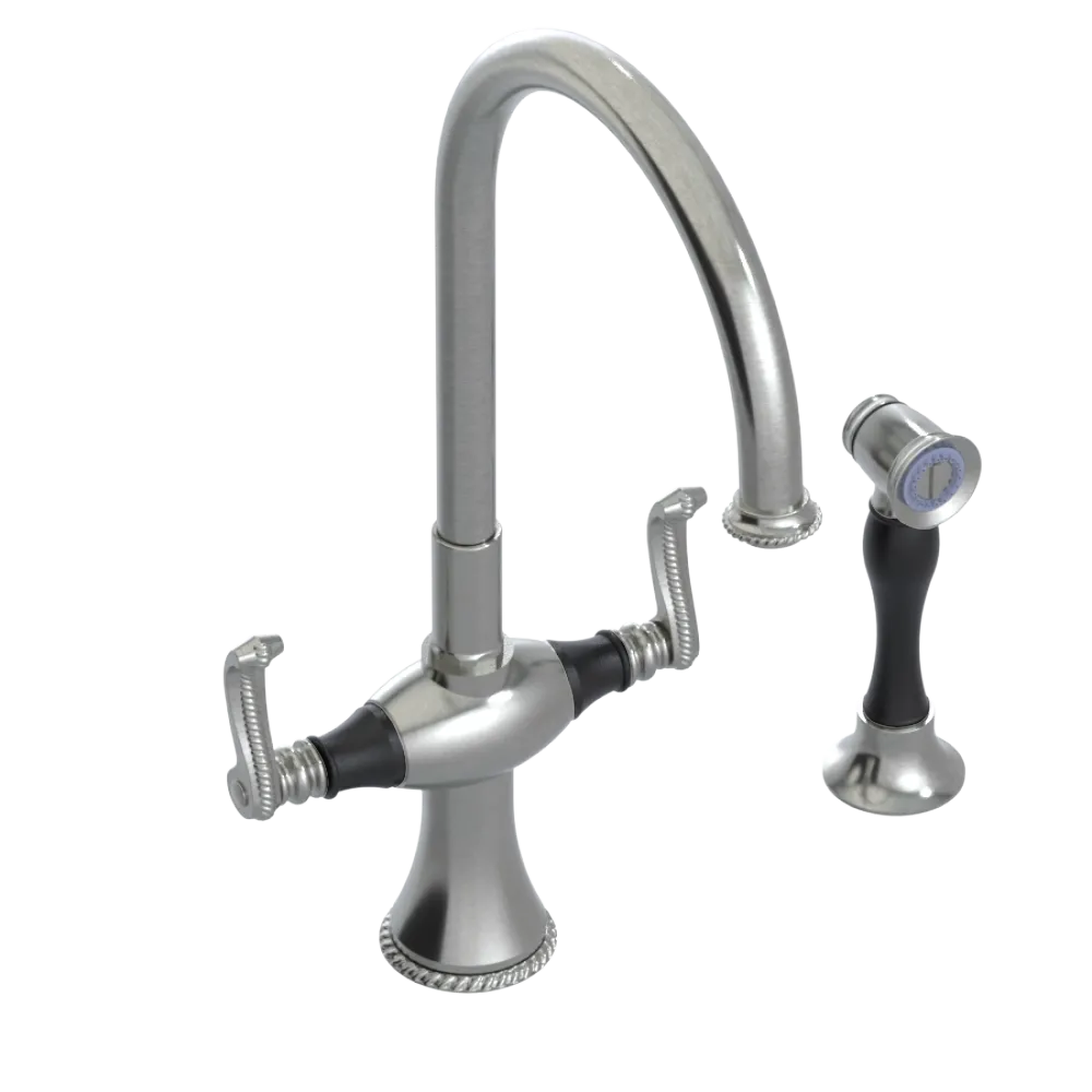Rubinet Two Handle Single Hole Kitchen Set with Hand Spray Satin Nickel