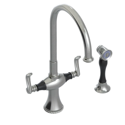 Rubinet Two Handle Single Hole Kitchen Set with Hand Spray Satin Nickel