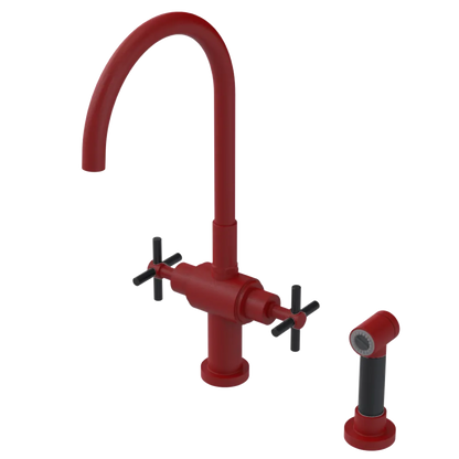 Rubinet Two Handle Single Hole Kitchen Set with LaSalle Spout with Hand Spray Maroon