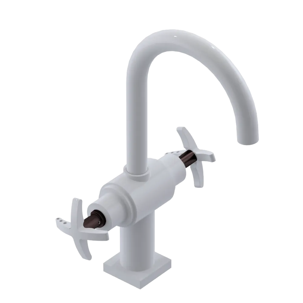 Rubinet Single Hole Dual Handle Lav. Set. (less drain) White