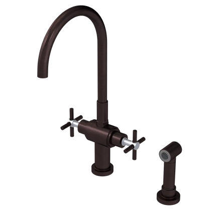 Rubinet Two Handle Single Hole Kitchen Set with LaSalle Spout with Hand Spray Oil Rubbed Bronze
