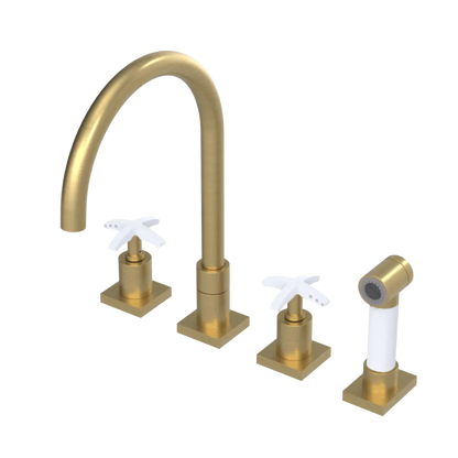 Rubinet Widespread Kitchen Set with Hand Spray Satin Brass