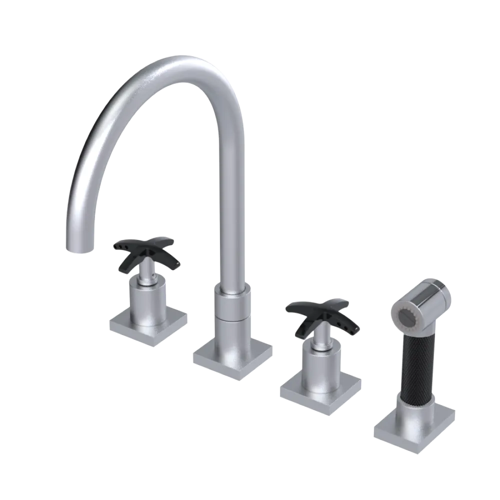 Rubinet Widespread Kitchen Set with Hand Spray Satin Chrome