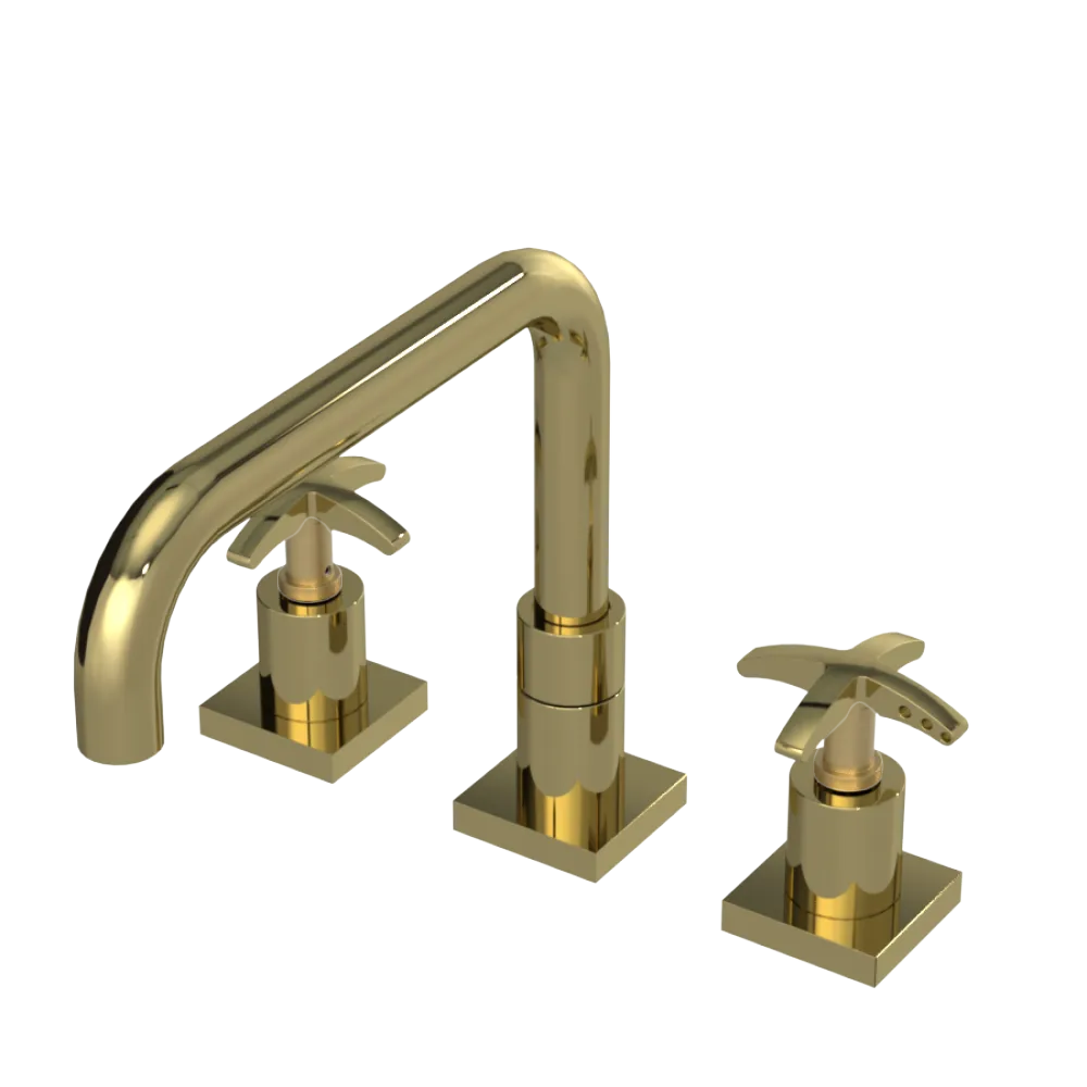 Rubinet Widespread Kitchen Set with Genesis Spout Natural Brass