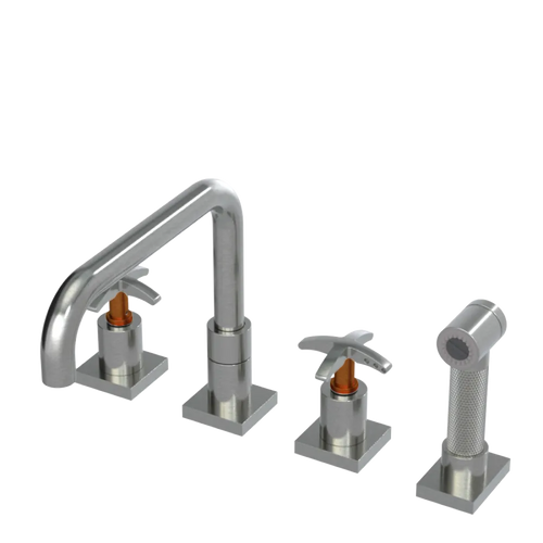Rubinet Widespread Kitchen Set with Genesis Spout with Hand Spray Satin Nickel