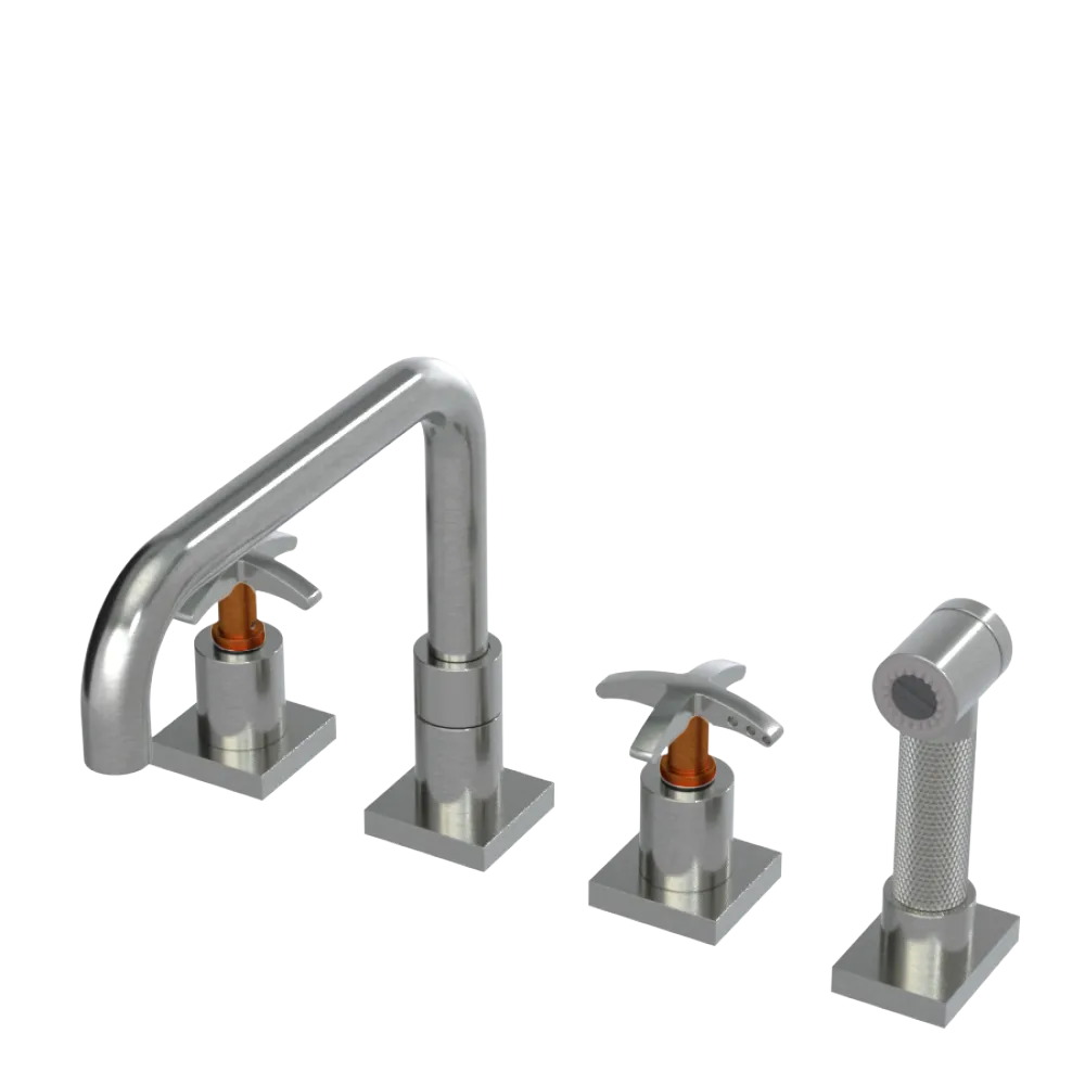 Rubinet Widespread Kitchen Set with Genesis Spout with Hand Spray Satin Nickel