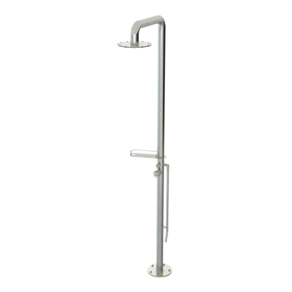 Rubinet Pressure Balance Outdoor Shower with Foot Rinse & 10" Shower Head (with shelf) - 304 Stainless Steel Satin Nickel