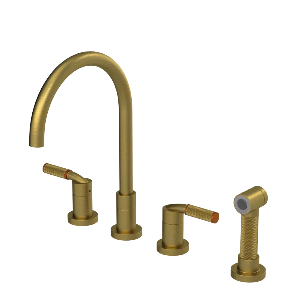 Rubinet Widespread Kitchen Set with Hand Spray Antique Brass Matt