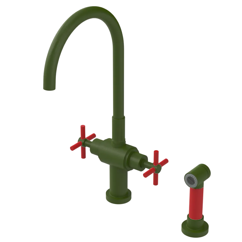Rubinet Two Handle Single Hole Kitchen Set with LaSalle Spout with Hand Spray Green Envy
