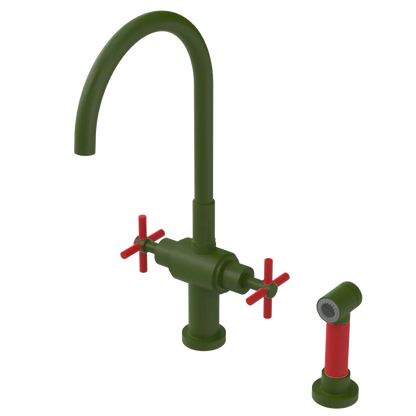 Rubinet Two Handle Single Hole Kitchen Set with LaSalle Spout with Hand Spray Green Envy