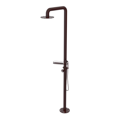 Rubinet Pressure Balance Outdoor Shower with Hand Held Shower & 10" Shower Head (with shelf) - 304 Stainless Steel Bordeaux