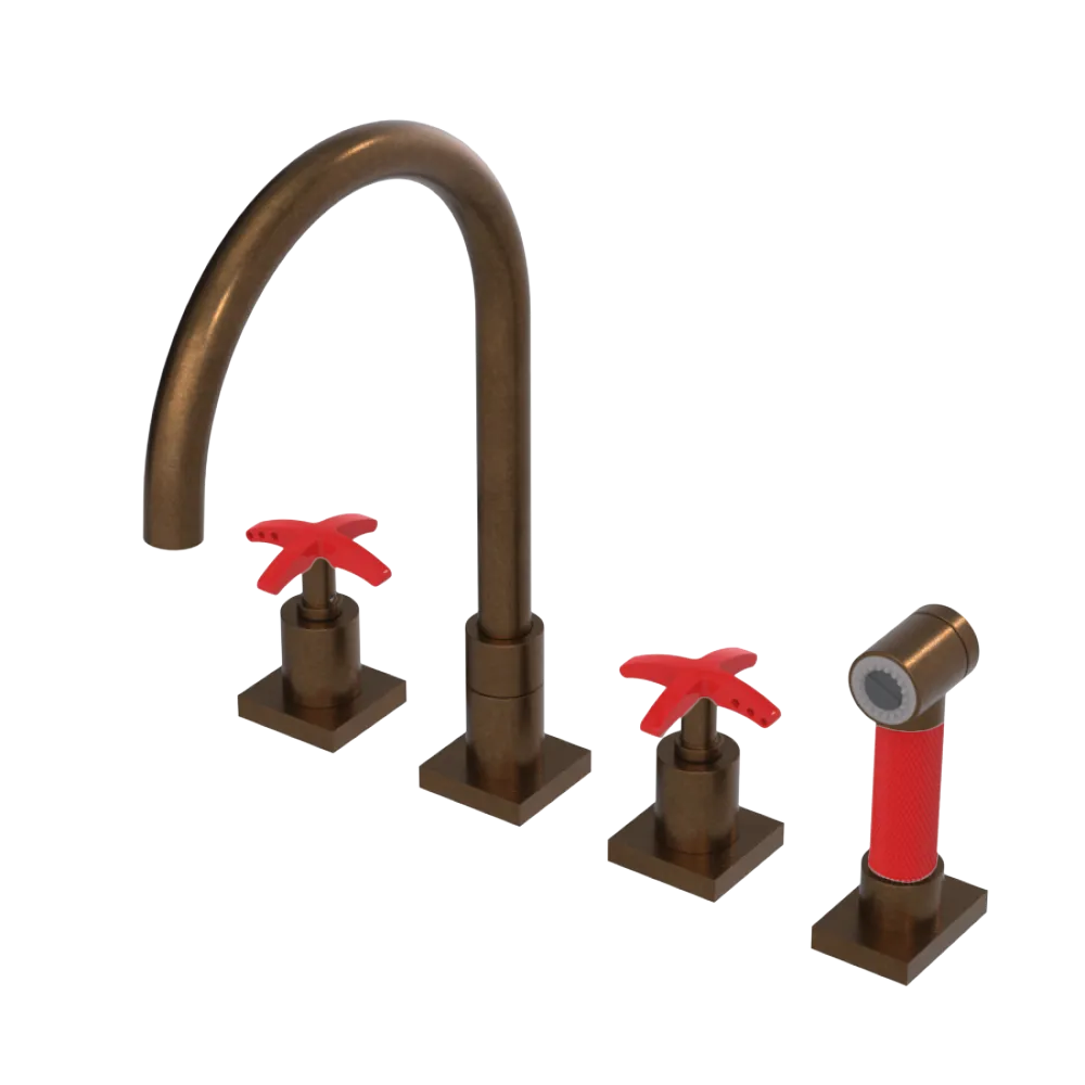 Rubinet Widespread Kitchen Set with Hand Spray Tuscan Brass