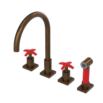 Rubinet Widespread Kitchen Set with Hand Spray Tuscan Brass