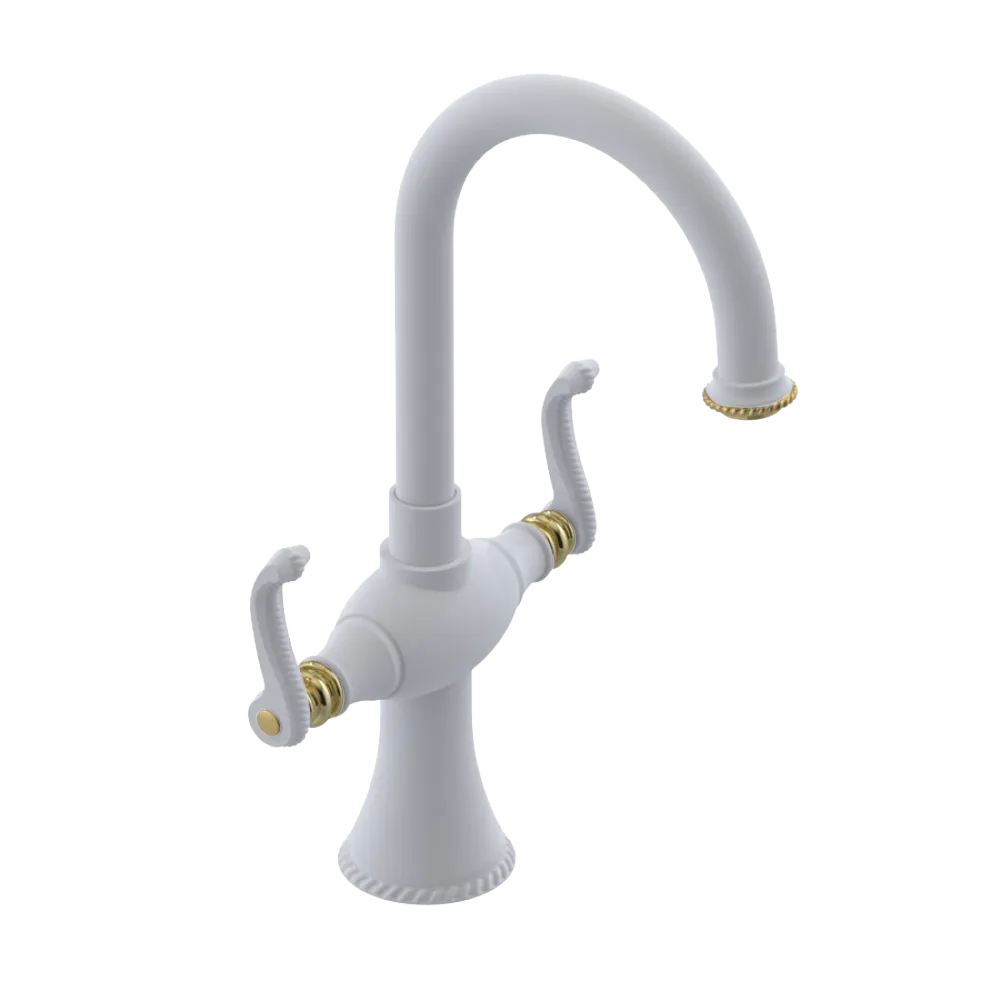 Rubinet Single Hole Dual Handle Lav. Set. (less drain) Matt White