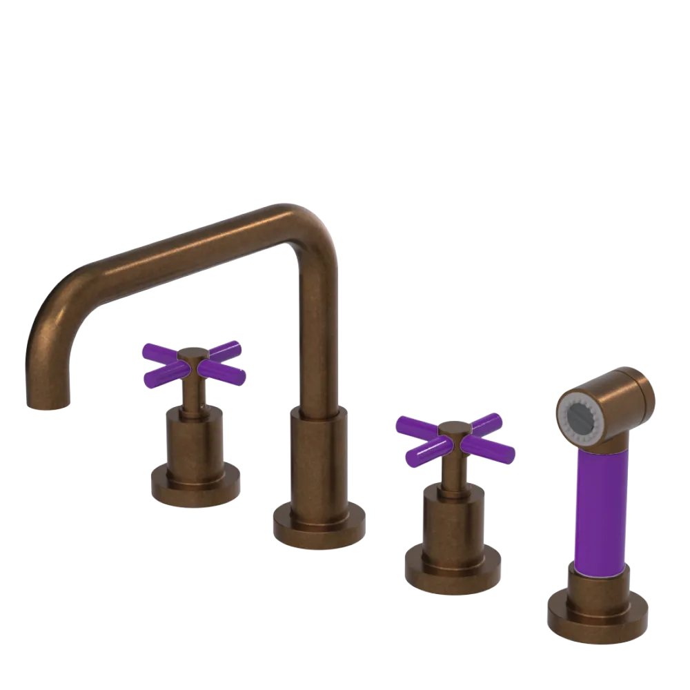Rubinet Widespread Kitchen Set with Hand Spray Tuscan Brass