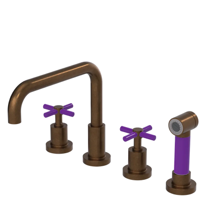 Rubinet Widespread Kitchen Set with Hand Spray Tuscan Brass