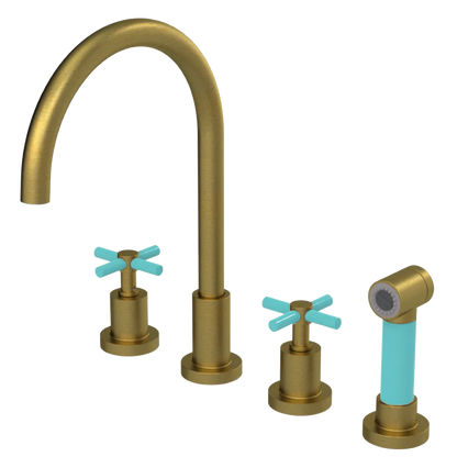 Rubinet Widespread Kitchen Set with LaSalle Spout with Hand Spray Antique Brass Matt