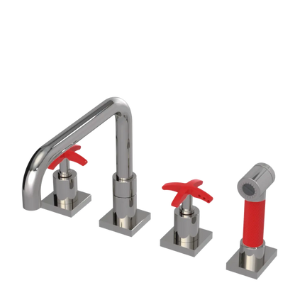 Rubinet Widespread Kitchen Set with Genesis Spout with Hand Spray Polished Nickel