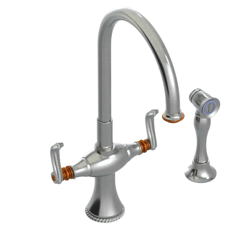 Rubinet Two Handle Single Hole Kitchen Set with Hand Spray Satin Nickel