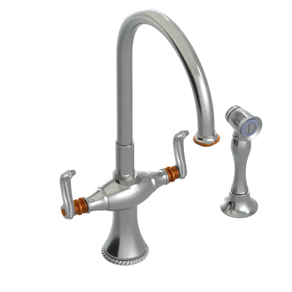 Rubinet Two Handle Single Hole Kitchen Set with Hand Spray Satin Nickel