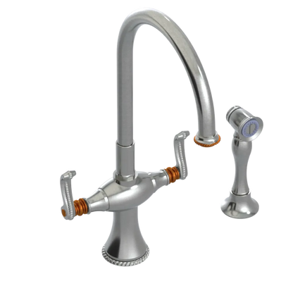 Rubinet Two Handle Single Hole Kitchen Set with Hand Spray Satin Nickel