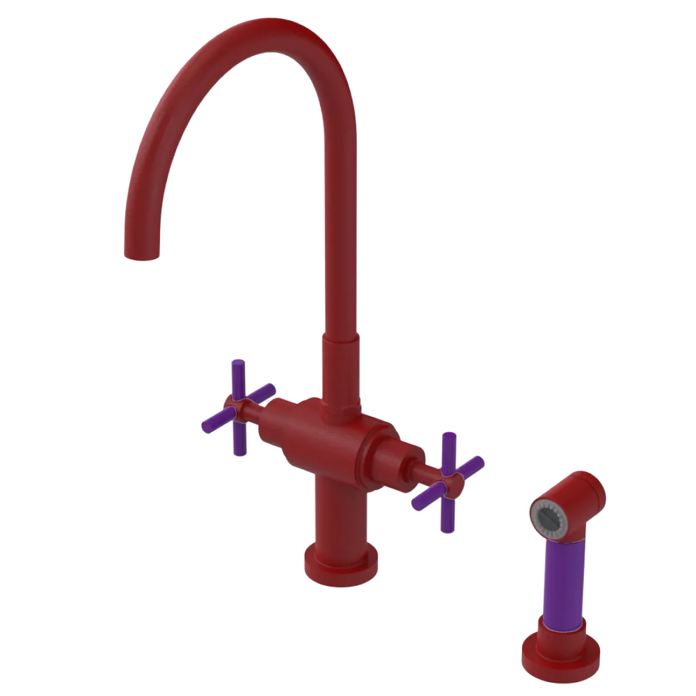 Rubinet Two Handle Single Hole Kitchen Set with LaSalle Spout with Hand Spray Maroon