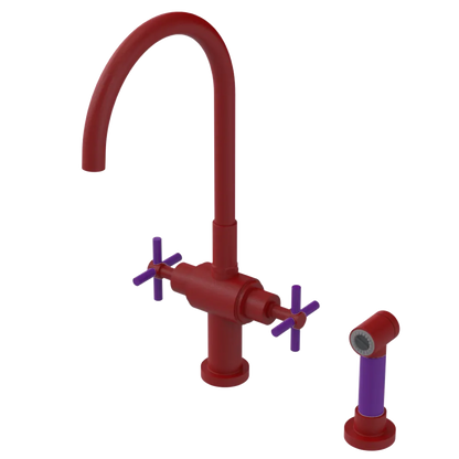 Rubinet Two Handle Single Hole Kitchen Set with LaSalle Spout with Hand Spray Maroon